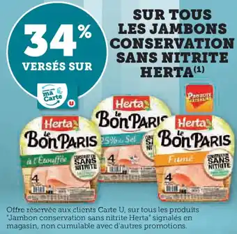 Hyper U Sur tous les jambons conservation sans nitrite herta offre