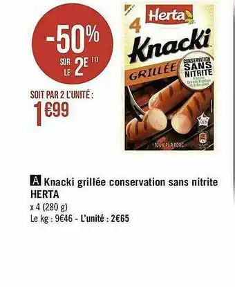 Géant Casino Knacki Grillée Conservation Sans Nitrite Herta offre