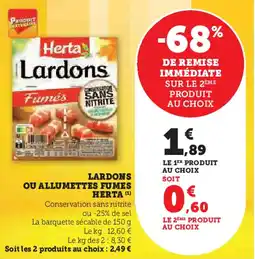 Hyper U Lardons ou allumettes fumes herta offre