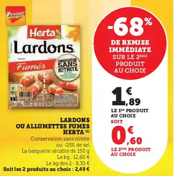 Hyper U Lardons ou allumettes fumes herta offre