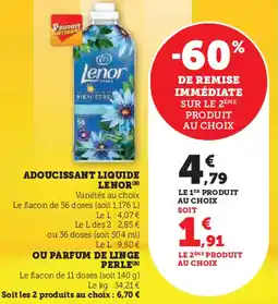 Hyper U Adoucissant liquide lenor ou parfum de linge perle offre