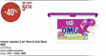 Lessive Capsules 3 En 1 Rose & Lilas Blanc Omo