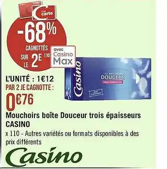 Géant Casino Mouchoirs Boîte Douceur Trois épaisseurs Casino offre
