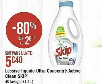 Géant Casino Lessive Liquide Ultra Concentré Active Clean Skip offre