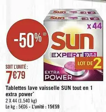 Géant Casino Tablettes Lave Vaisselle Sun Tout En 1 Extra Power offre