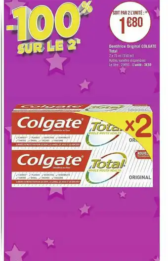 Géant Casino Dentifrice Original Colgate Total offre