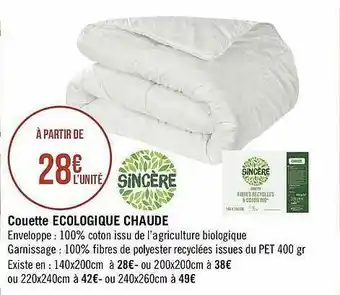 Géant Casino Couette écologique Chaude Sincère offre