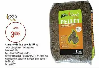 Géant Casino Granulés De Bois Sac De 15 Kg Le Génie Du Feu offre