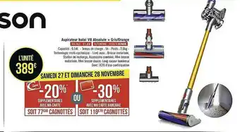 Géant Casino Aspirateur Balai V8 Absolute + Gris-orange offre