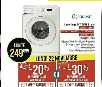 Géant Casino Lave-linge My Time Blanc Indesit offre