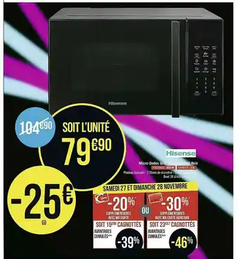 Géant Casino Micro-ondes Gril Noir Hisense offre