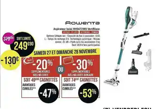 Géant Casino Aspirateur Balai Rh9472wo Vert-blanc Rowenta offre