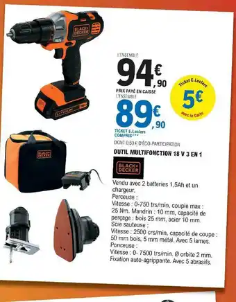 E.Leclerc Outil Multifonction 18 V 3 En 1 Black + Decker offre