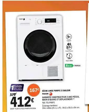 SĂšche-linge Pompe Ă Chaleur Fagor