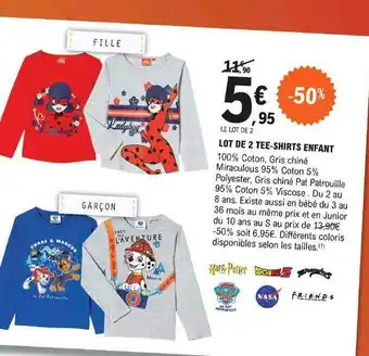 E.Leclerc Lot De 2 Tee-shirts Enfant offre
