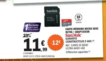 E.Leclerc Carte Mémoire Micro Sdxc Ultra + Adaptateur SanDisk offre