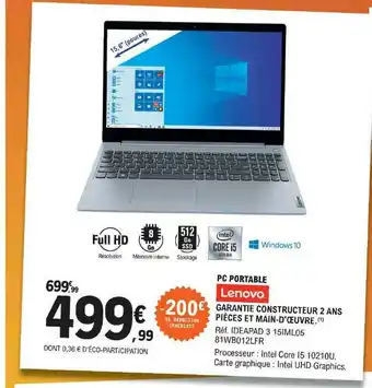 E.Leclerc Pc Portable Lenovo offre