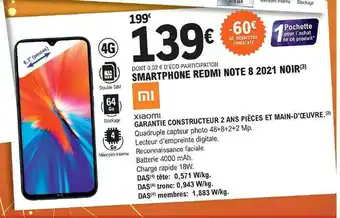 E.Leclerc Smartphone Redmi Note 8 2021 Noir Xiaomi offre