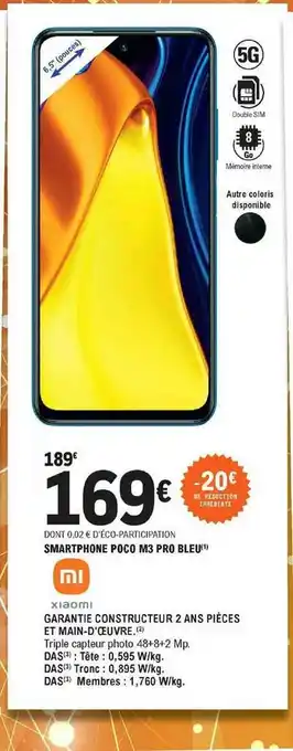 E.Leclerc Smartphone Poco M3 Pro Bleu Xiaomi offre