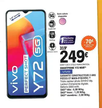 E.Leclerc Smartphone Y72 Noir Vivo offre