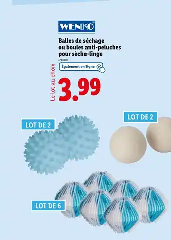 Lidl WENKO Balles de séchage ou boules anti-peluches pour sèche-linge offre