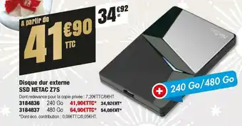 Plein ciel Netac disque dur externe ssd z7s offre