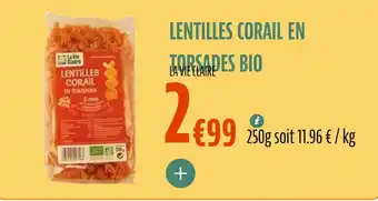 La Vie Claire Lentilles corail en torsades bio offre