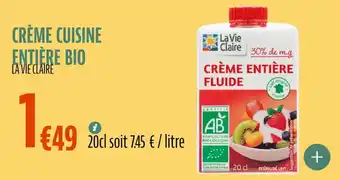 La Vie Claire LA VIE CLAIRE Crème cuisine entière bio offre