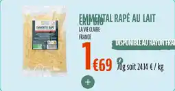 La Vie Claire Emmental rapé au lait cru bio offre