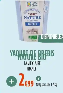 La Vie Claire Yaouature brebis nature bio offre