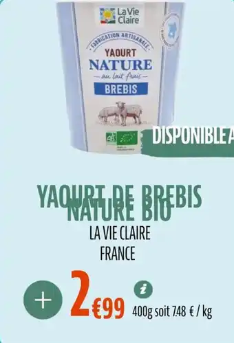 La Vie Claire Yaouature brebis nature bio offre