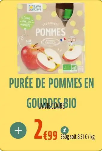 La Vie Claire Purée de pommes en gourdes bio offre