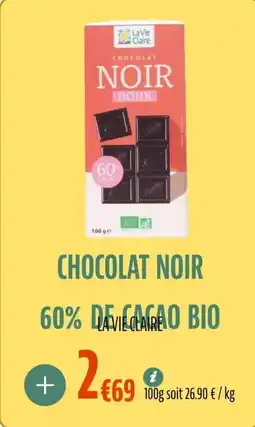 La Vie Claire Chocolat noir 60% de cacao bio offre