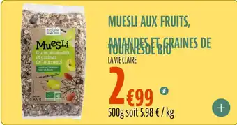 La Vie Claire Muesli aux fruits, amandes et graines de tournesol bio offre