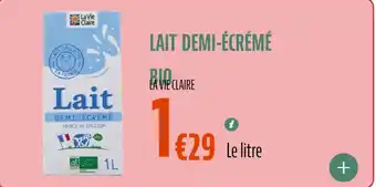 La Vie Claire Lait demi-écrémé bio offre