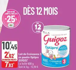 G20 GUIGOZ Lait de Croissance 3 en poudre Optipro offre