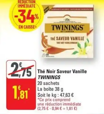 G20 TWININGS Thé Noir Saveur Vanille offre