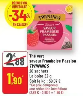 G20 TWININGS Thé vert saveur Framboise Passion offre