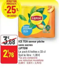 G20 LIPTON Ice tea saveur pêche sans sucres offre