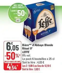 G20 LEFFE Bière d'Abbaye Blonde Rituel 9° offre