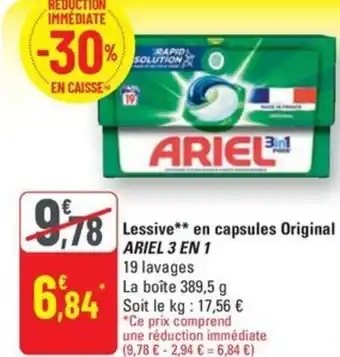 G20 ARIEL 3 EN 1 Lessive en capsules Original offre