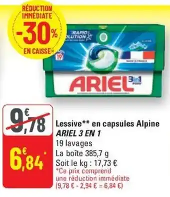 G20 ARIEL 3 EN 1 Lessive en capsules Alpine offre