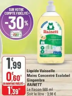 G20 RAINETT Liquide Vaisselle Mains Concentré Ec Gingembre offre