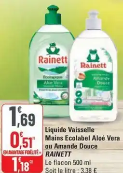 G20 RAINETT Liquide Vaisselle Mains Ecolabel Aloé Vera ou Amande Douce offre