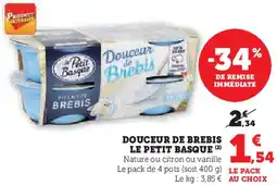 Hyper U Douceur de brebis le petit basque offre