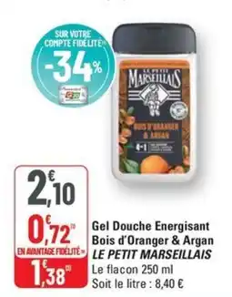 G20 LE PETIT MARSEILLAIS Gel Douche Energisant Bois d'Oranger & Argan offre