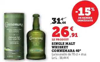 Hyper U Single malt whiskey connemara 40° offre