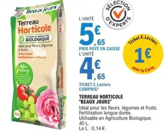 E.Leclerc Jardi "BEAUX JOURS" Terreau horticole offre