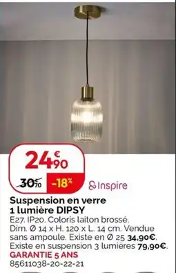 Weldom Suspension en verre 1 lumière DIPSY offre