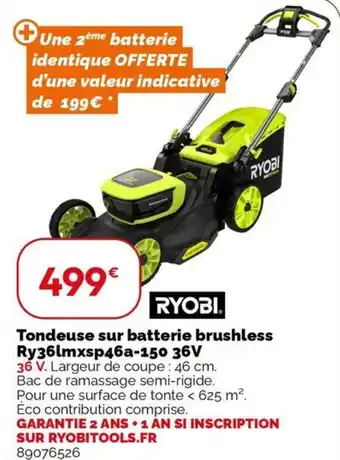 Weldom RYOBI Tondeuse sur batterie brushless Ry36lmxsp46a-150 36V offre